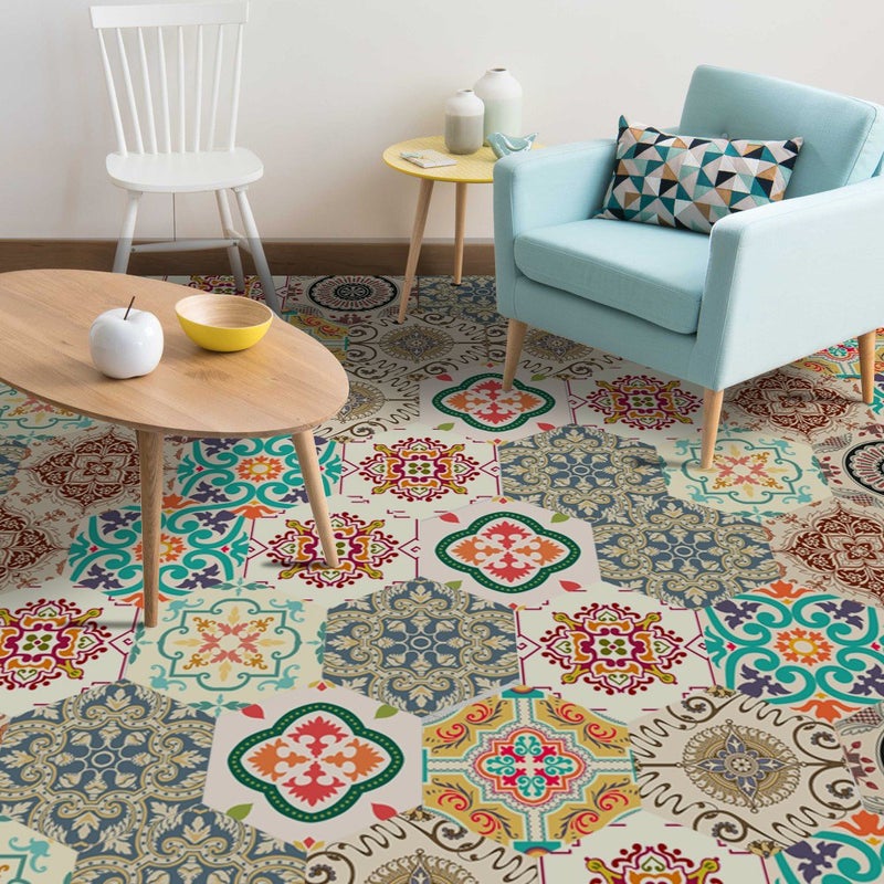 Alwayspon 10 Pcs Hexagon Non-Slip Floor Sticker for Home Decor, Peel and Stick Self-Adhesive Wall Sticker for Living Room Kitchen Bathroom, 7.9x9.1inch - Image 5